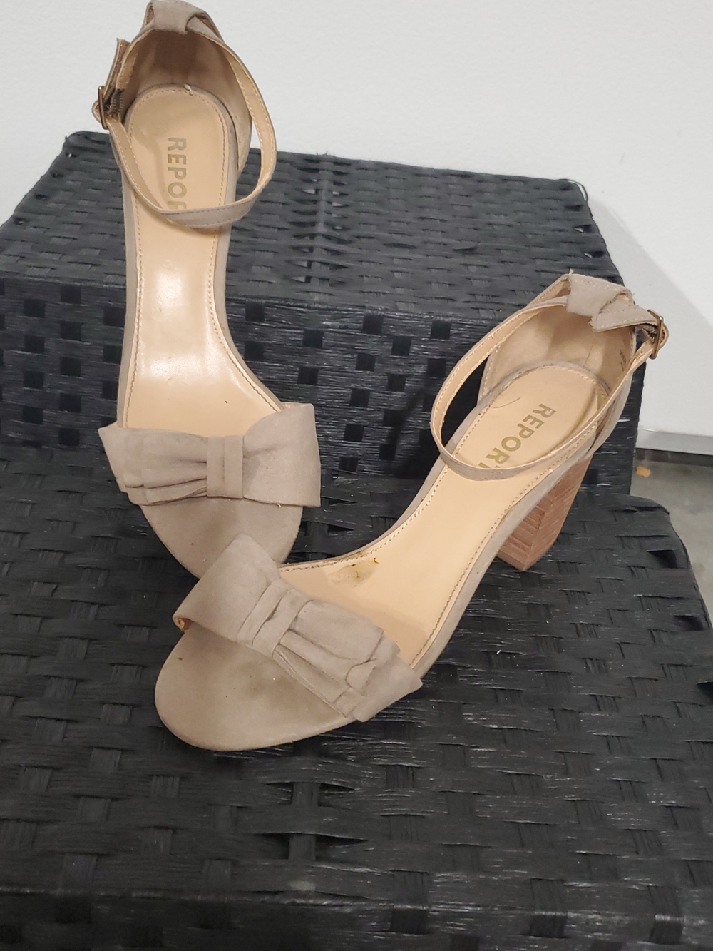 Report Taupe Bow Block-Heel Sandals